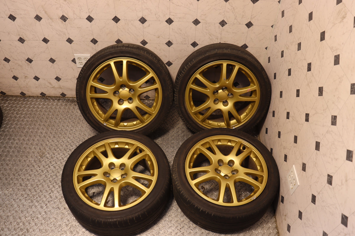 2002 2003 2004 2005 2006 2007 Subaru Impreza WRX STI V7 17 Inch Gold Wheels Rims Set of 4 JDM OEM