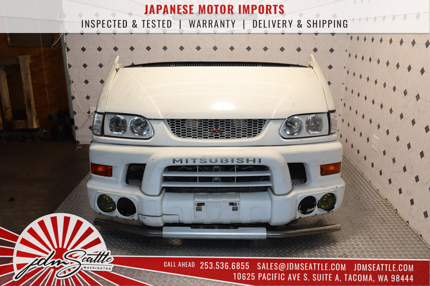 JDM 1997-2007 Mitsubishi Delica Front End /  Nose Cut / Front Clip w/ Hood Bumper Lights WHITE