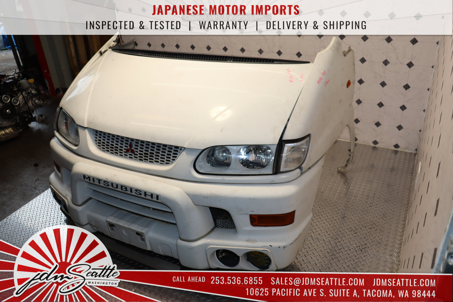 JDM 1997-2007 Mitsubishi Delica Front End /  Nose Cut / Front Clip w/ Hood Bumper Lights WHITE