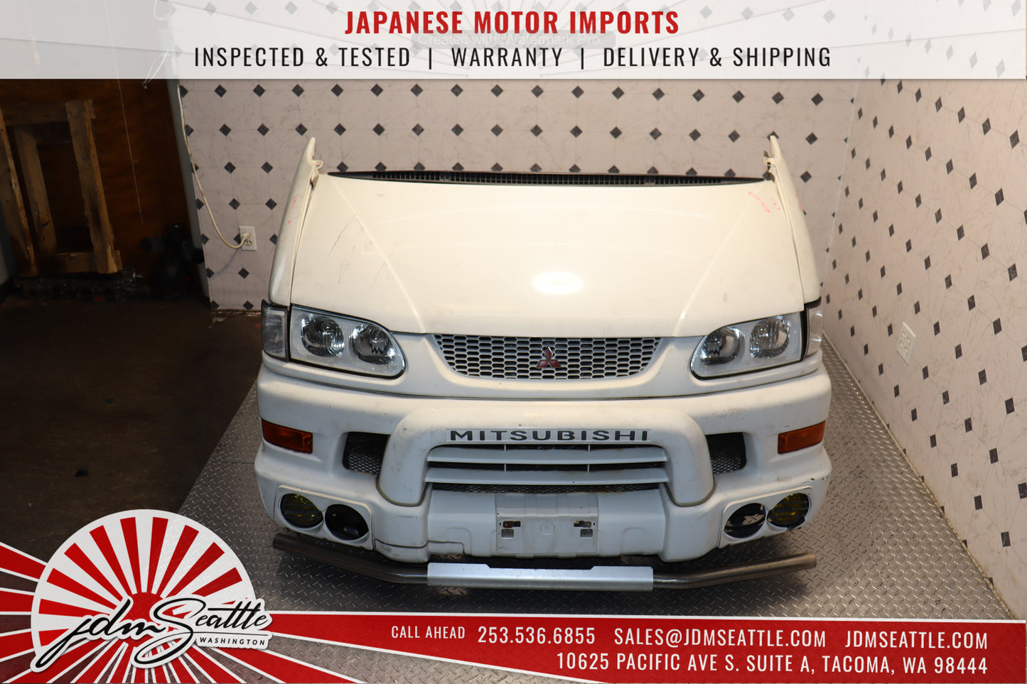 JDM 1997-2007 Mitsubishi Delica Front End /  Nose Cut / Front Clip w/ Hood Bumper Lights WHITE