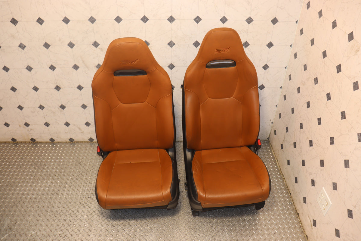 JDM 2008 - 2014 SUBARU IMPREZA WRX STI PREMIUM GRB GVF COMPLETE FRONT AND REAR LEATHER POWER SEATS W/ STEERING WHEEL