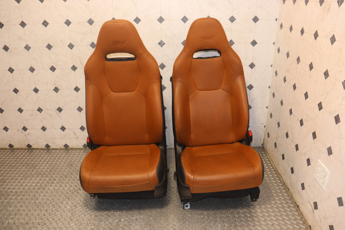 JDM 2008 - 2014 SUBARU IMPREZA WRX STI PREMIUM GRB GVF COMPLETE FRONT AND REAR LEATHER POWER SEATS W/ STEERING WHEEL