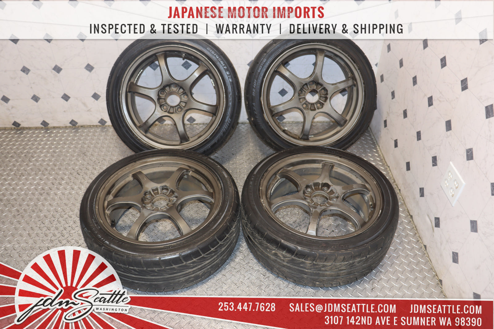 JDM MONZA WHEELS SET OF 4 / 215/45R17 / 5X100 / 17X7JJ PRICE IS FOR RIMS TIRES ARE INCLUDED