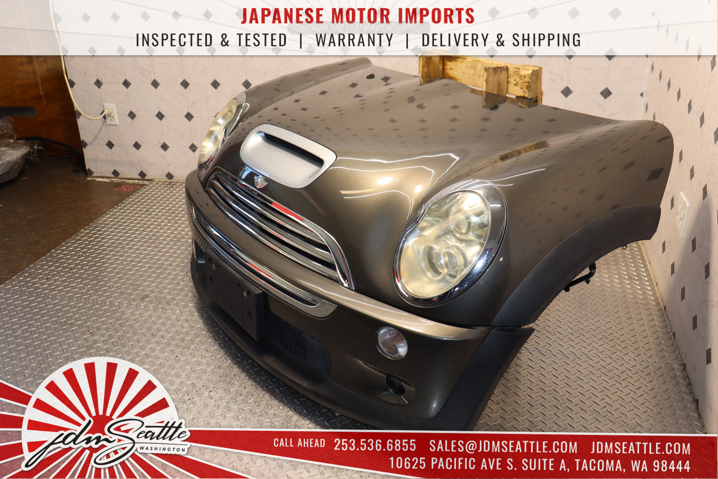 JDM 02-06 MINI COOPER COMPLETE FRONT END CONVERSION NOSE CUT FRONT CLIP GRAY