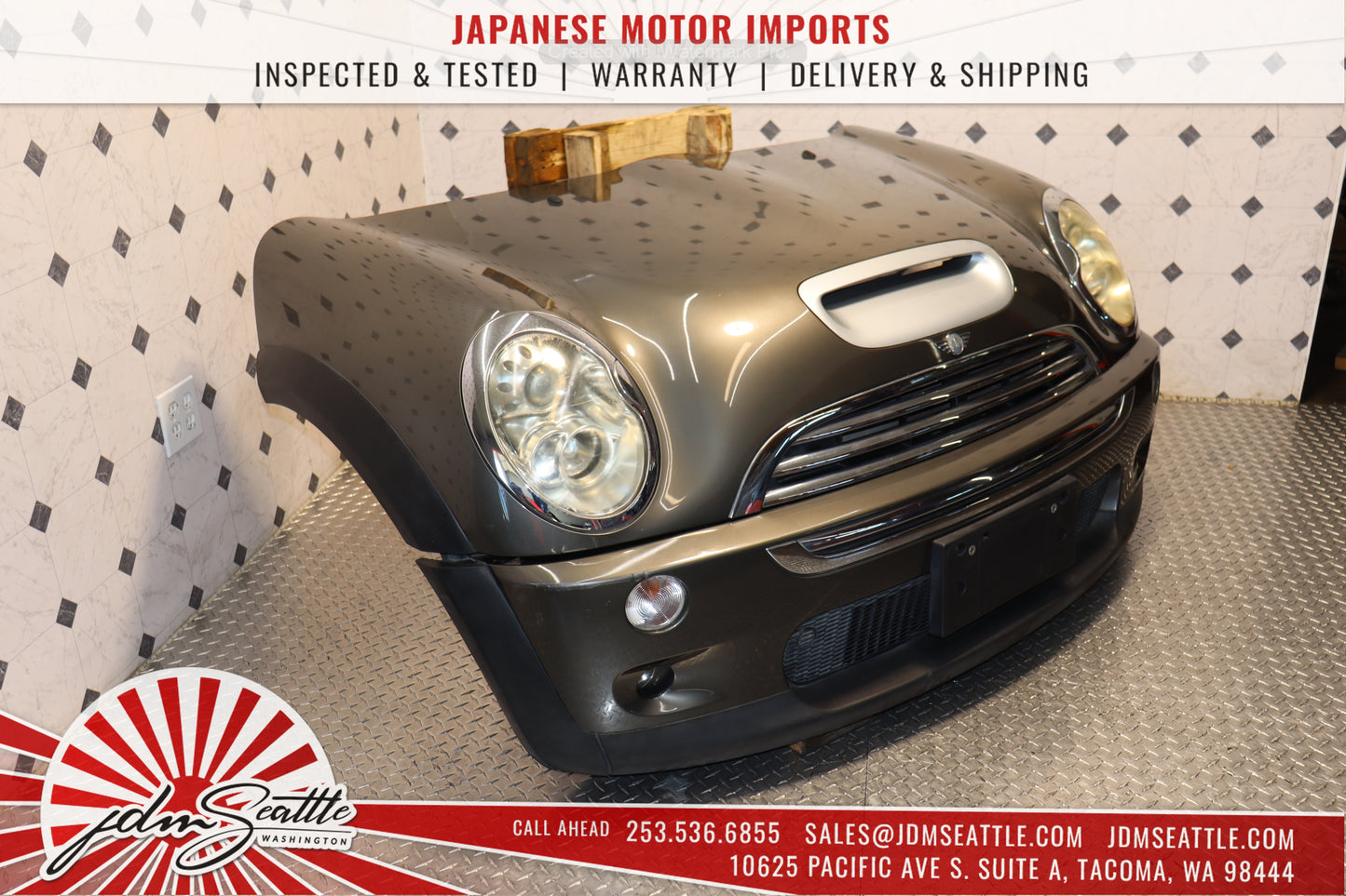 JDM 02-06 MINI COOPER COMPLETE FRONT END CONVERSION NOSE CUT FRONT CLIP GRAY