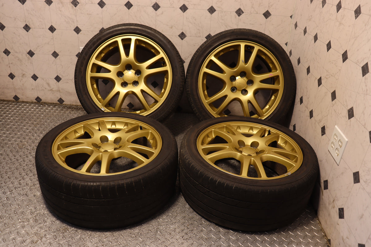 2002 2003 2004 2005 2006 2007 Subaru Impreza WRX STI V7 17 Inch Gold Wheels Rims Set of 4 JDM OEM