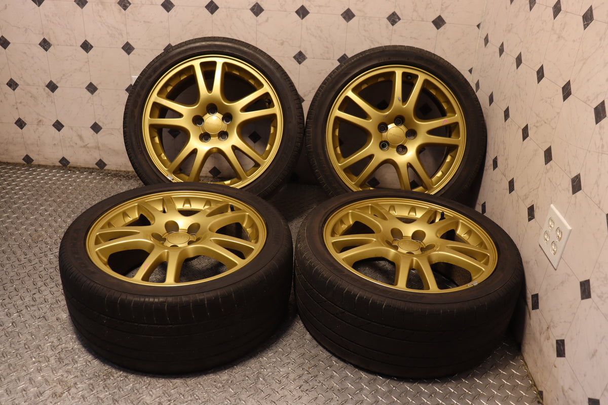 2002 2003 2004 2005 2006 2007 Subaru Impreza WRX STI V7 17 Inch Gold Wheels Rims Set of 4 JDM OEM