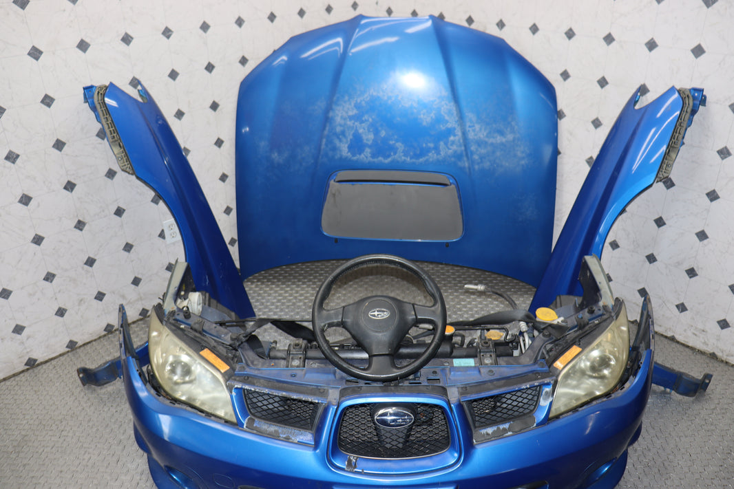 JDM 2006–2007 Subaru WRX STI Hawkeye Front-End Conversion – Blue WRX, HID Headlights, Aluminum Hood, Fenders & Bumper | JDM Seattle