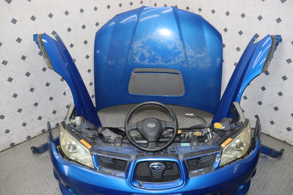 JDM 2006–2007 Subaru WRX STI Hawkeye Front-End Conversion – Blue WRX, HID Headlights, Aluminum Hood, Fenders & Bumper | JDM Seattle