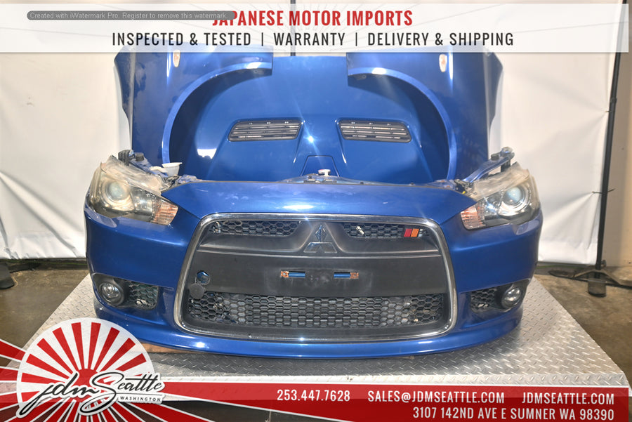 JDM MITSUBISHI LANCER EVO VERSION10 COMPLETE  FORNT END HEADLIGHTS CORE SUPPORT HOOD FENDRS
